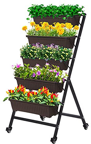 Vertikales Hochbeet, vertikaler Garten-Übertopf mit 5 Etagen für Blumen, Gemüse, drinnen und draußen(Keine Räder)