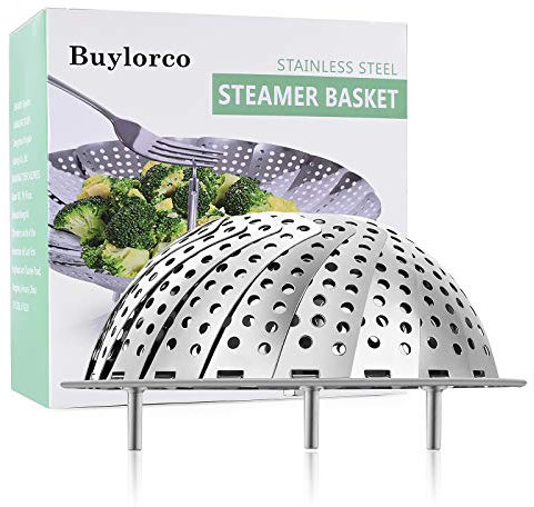 Buylorco Steamer Basket Stainless Steel Folding Vegetable Steamer Insert Steamer Cookware for Veggie Seafood Cooking (Small)