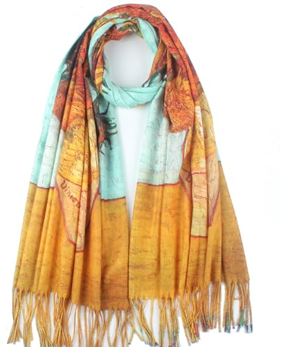 Umjetnost Bufanda suave de cachemira para mujer, bufanda cálida de invierno, chal grande, impresión artística de Monet Van Gogh, C07 amarillo, Talla única