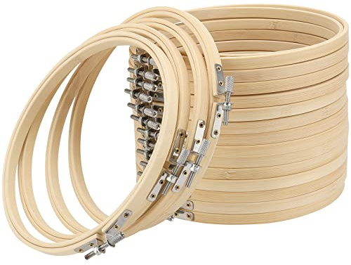 HEIHAK 18 Pack 7 Inch Embroidery Hoops, Bamboo Embroidery Hoops Embroidery Circle Frame Bamboo Cross Stitch Hoop Embroidery Ring for DIY Art Craft Handy Sewing