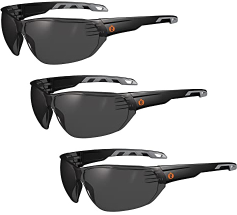 Ergodyne Skullerz VALI Frameless Safety Glasses, Lightweight, Anti Fog Smoke Lens, 3-Pack
