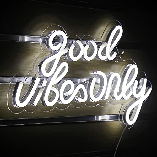 Good Vibes Only neonskylt vit LED ord ljus skylt neonljus skyltar akryl bokstäver LED-skyltar för sovrum vägg bar festdekor 42 cm x 24 cm