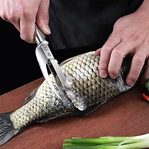 3-in-1 Fish Scaler Remover Meat Cleavers Fish Knife Hanging Stainless Steel Fish Peeler Open Belly & Dig Out Fish Cleaner Efficient Fish Descaler Tool for Home Kitchen