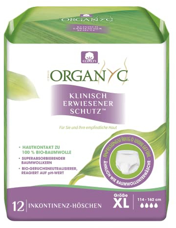 Organyc - Blasenschwäche-Unterwäsche aus Bio-Baumwolle - schützt vor ungewolltem Harnverlust und schlechten Gerüchen, Größe XL, 12 Stück