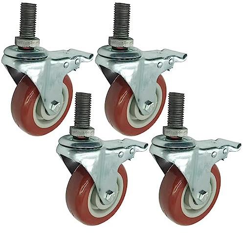 NURCIX 75mm Ruote Girevoli Pesanti con Perno Filettato M20, AntiGraffio PU Ruote per Mobili, Rotelle Pivotanti per Mobiletti, Ruote da Trasporto con Freni, Set da 4 (Size : M20*60)