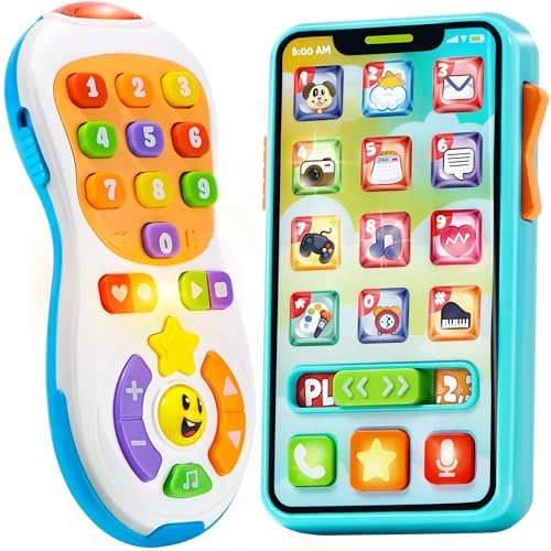 JOYIN Verbessertes Spielzeug-Telefon- und Fernbedienungsset, Babyspielzeug 6–12 Monate, Kleinkind-Geburtstagsgeschenke für 1-, 2- und 3-jährige Mädchen, Jungenspielzeug, Weihnachtsstrumpf-Geschenke