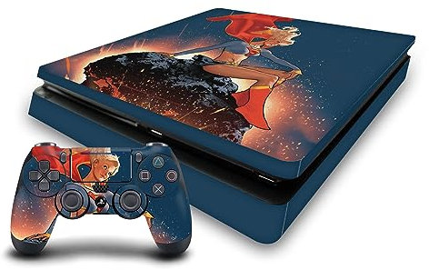 Head Case Designs Offizielle Superman DC Comics Supergirl Logos Und Comicbuch Vinyl Haut Gaming Aufkleber Abziehbild kompatibel mit Sony PlayStation 4 PS4 Slim Console and DualShock 4 Controller