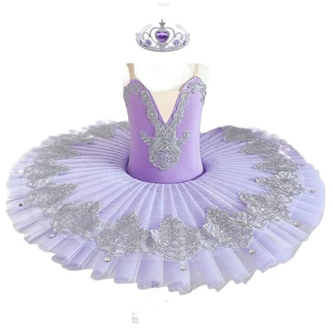 Flickor Professionell Balett Tutu Klänning barn Prinsessan tallrik Pannkaka Svansjön Ballerina Scendanstävling Kostym,Purple,160