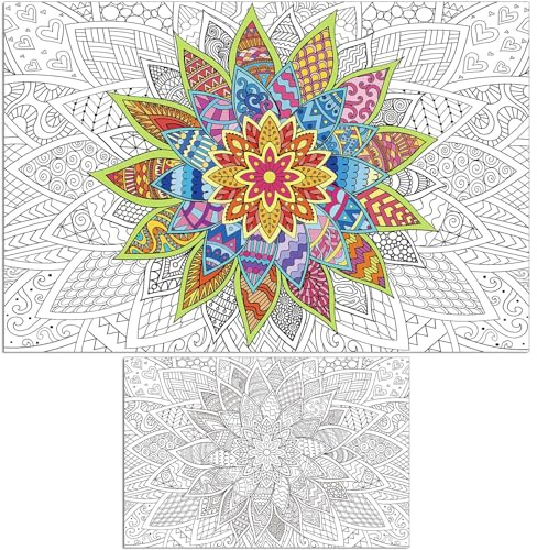 Naozinebi Affiches de coloriage mandala géantes pour enfants et adultes - Fleurs de mandala - Pour l'école, la maison, la salle de classe, la décoration murale, les jeux de dessin, la peinture et les
