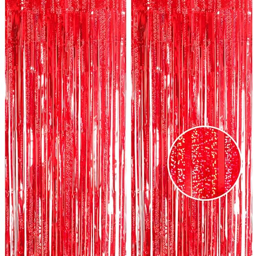2 tende a frange in lamina con glitter, 1 x 2,5 m, colore: rosso, per feste, decorazioni per feste di compleanno, scuola, laurea, addio al nubilato, Natale, feste di compleanno