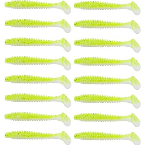 FOLANDO 16PCS Soft Fishing Lures, Soft Plastic Baits Kit Paddle Tail Swimbaits Artificial Lures for Fishing Trout Redfish Saltwater/Freshwater 5cm yellow-white