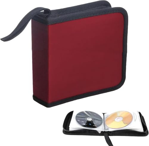 CD,Bolsa para CD, porta cds,Almacenamiento de CD, Estuches para CD, Bolsa de Almacenamiento de Discos CD DVD para 40 Discos, Bolsa de Almacenamiento de CD para automóvil y hogar (Rojo)