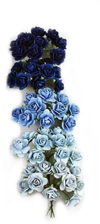 KADADSA 50 rosas artificiales pequeñas mezcladas en tonos azul oscuro y claro, cinco colores, flores de papel de morera de 15-24 mm, flores de boda para álbumes de recortes (20-24 mm/50 unidades)