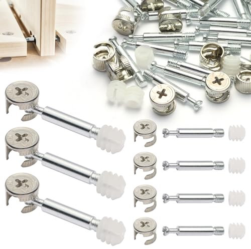 TXXATX 32 Stück Korpusverbinder mit Exzenterverbinder Ø15mm Einschraubdübel M6x40mm Exzenter Möbelverbinder Schrankverbinder Möbel Kunststoff Einsatz Mutter Ø11mm für Büromöbel Schränke Regale