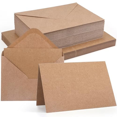 Siumir 50er Set blanko Falt-Karten A6 mit passenden C6 Briefumschlägen, Blanko Falt Karten, Kraftbraun kreative Klappkarten zum Gestalten, Beschriften oder Bedrucken