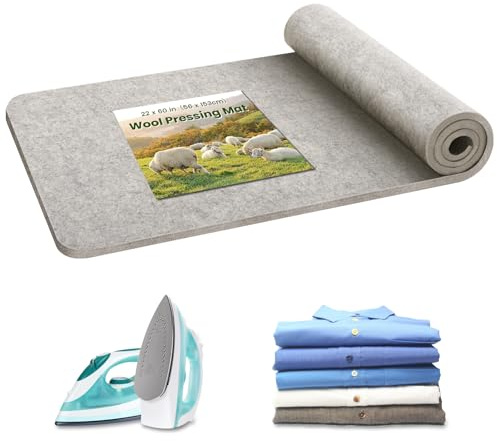 BREENHILL 22 x 60 Wool Pressing Mat - Extra Thick 1/2 Inch Wool Ironing Pad for Quilting & Sewing | Portable Heat-Resistant Surface | Durable Craft Mat (Light Gray)
