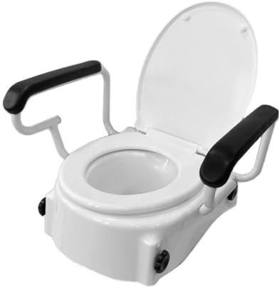 MAS QUE AYUDAS – Elevador WC Regulable en 3 Alturas 5/10/15 cm, con Reposabrazos Abatibles y Tapa, Montaje Seguro, Personas Mayores y Movilidad Reducida, Soporta 130 Kg