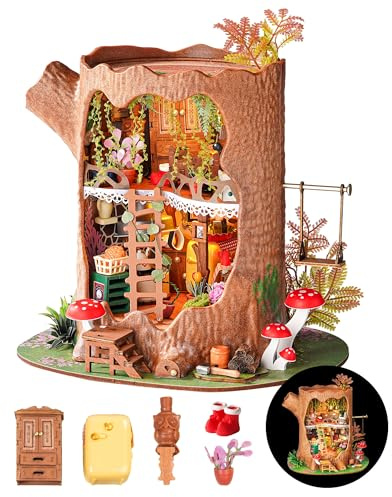 ROBOTIME Miniaturhaus DIY Bausatz Fairytale Tree House, 3D Holzmodell mit LED Beleuchtung zum Basteln, Kreatives Geschenk für Erwachsene und Jugendliche