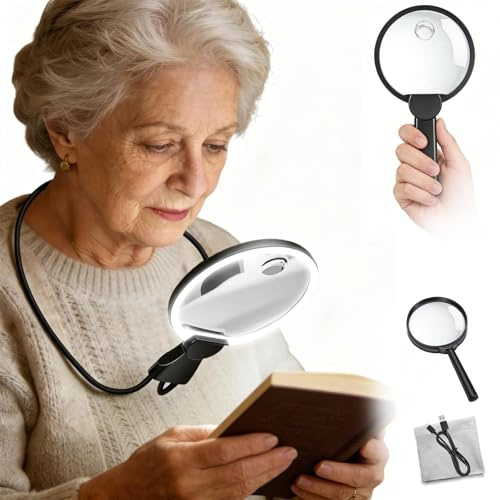 Lupas De Gran Aumento con Luz, Goose Neck Lupa Manos Leer Libros con Luz Led De Lupa Lectura, Soporte De Mano Cuello Escritorio, Adecuado para Lectura, Costura Y Punto De Cruz para Personas Mayores