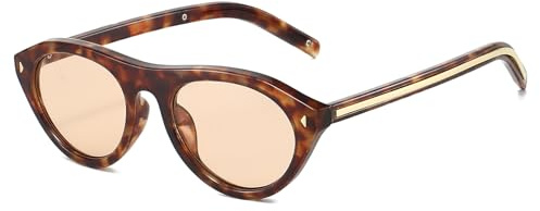 LJCZKA Retro Oval Sunglasses for Women Men Small Oval Cat Eye Sunglasses Narrow Round Cateye Shades 90s Vintage Sunnies Fashion UV400 Protection (Leopard Champagne)