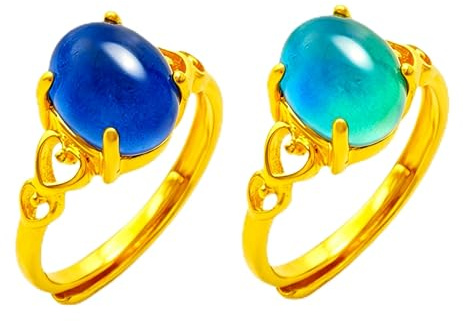 Carykon 2 st guldpläterad stämningsring oval retro kärlek hjärta justerbar ring