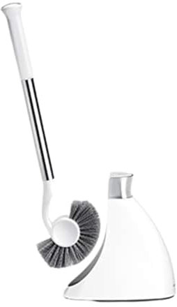 simplehuman BT1083 Toilet Brush with Holder, Stiff Outer Bristles, Drip-Free Design, Easy to Store, Removable Brush Head, Stainless Steel Rod, White Plastic