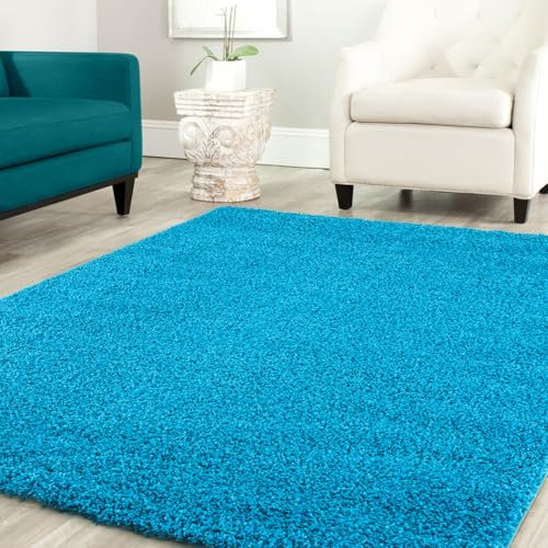 Shaggy Teppich Farbe Hochflor Langflor Teppiche Modern Uni Farben, Farbe:Turkis, Maße:300x400 cm