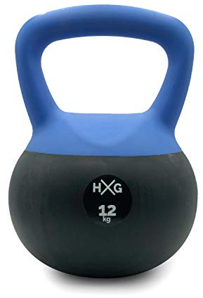 HxG Pesa Rusa o Pesa Kettlebell 12kg, PVC rellena de fina arena de acero, ideal para ejercicios y entrenamientos de musculación o crosstraining. Tu casa es tu gimnasio.