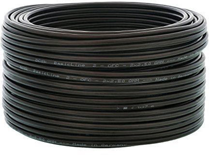 DCSk – 100m - 2 x 2.5mm² - Cable para Altavoces – Cable OFC para Altavoces, Adecuado para Altavoces de Coche, Cobre Puro sin oxígeno 99.99%, Negro