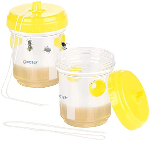 Exbuster Wespenfalle: Giftfreie Wespen- & Fliegenfalle zum Hinstellen und Aufhängen, 2er-Set (Insektenfänger, Insekten-Lebendfalle, Fruchtfliegenfalle)