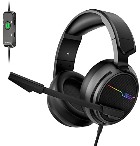 Jeecoo V20U USB Pro Gaming Headset for PC - 7.1 Surround Sound Headphones with Noise Cancelling Microphone- Memory Foam Ear Pads RGB Lights for Laptops