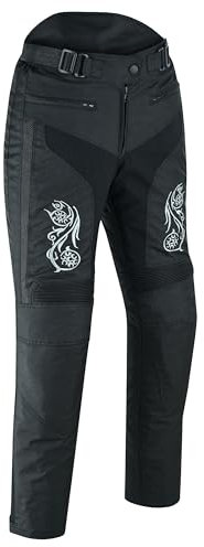 warrior gears Pantalones de Motociclista Graphic para Mujer, Impermeables, Resistentes al Viento, con Forro térmico, Protectores extraíbles y protección CE.