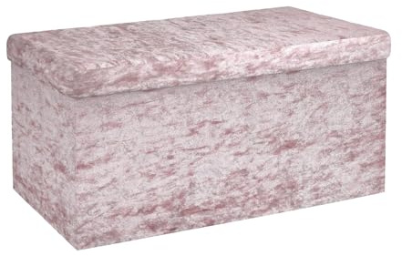 INTIRILIFE Vikbar sittbänk 76 x 38 x 38 cm i sammet rosé – sittkub med förvaringsutrymme och lock med sammetsöverdrag – sittkub fotstöd förvaringslåda kista sittpall