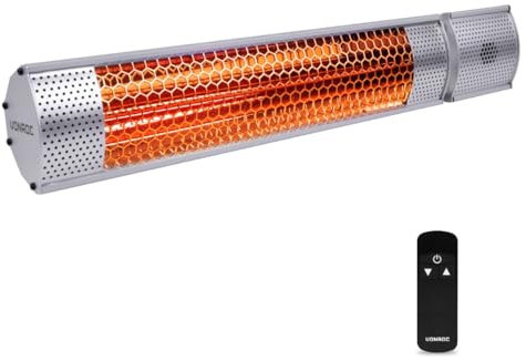 VONROC Stufa da Esterno Marsili 2000W | Infrarossi Lowglare IP55 | Montaggio a Parete o Soffitto | Telecomando | Calore Immediato | Ideale per Veranda, Terrazza, Balcone