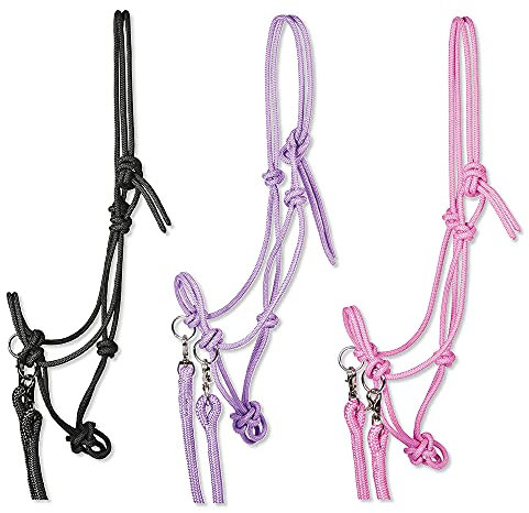 PFIFF 102937 Knotenhalfter mit Zügel, Snap-Karabiner Wirbel, Schwarz, Shetty