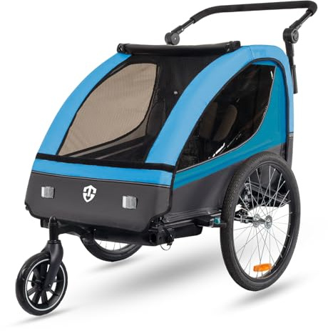 Veelar Sports Suspension Bike Trailer & Stroller 2 in 1 Double Seat for Toddlers, Kids, Child Bicycle Carrier Jogger (Blue)