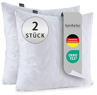 Komfortec Kopfkissen 40x40 cm 2 er Set, Höhenverstellbar Gesteppt Kissen, Deko Kissen, Oeko-TEX Zertifiziert, Allergiker geeignet
