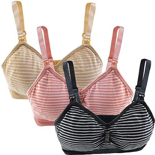 Yintry Reggiseni Allattamento Seno Completo da Donna Bralette Premaman a Righe con Imbottiture Clip S-XXL per Allattamento al Seno Reggiseno per Dormire Gravidanza Ultra Comfort Wireless 3 Pezzi
