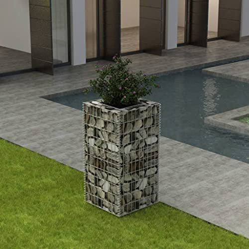 WIFESE Panier de Gabion Acier Galvanisé 50x50x100 cm Argenté Lit Surélevé à Gabion Parterre de Fleurs Jardin Parterre de Fleurs Plantes Terrasse Mur en Gabion Décoration Extérieure