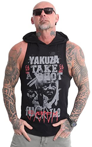 Yakuza Herren Shot Hooded Tanktop, Schwarz, 3XL