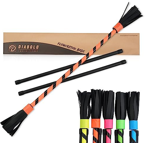 Diabolo Freizeitsport Flowerstick Basic (orange) - UV reaktiver Flower Stick mit 2 Glasfaser Handstäben, Hingucker auf Festivals, ideal für Anfänger