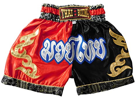 Rot Schwarz Sportliche Junior Short für Muay Thai Boxen - Ideale Kickboxen Hose für Jungen und Mädchen (Kinder)- Perfekt für Gym, Sport und Fitness (as3, Age, 6_Years, 8_Years, Regular)