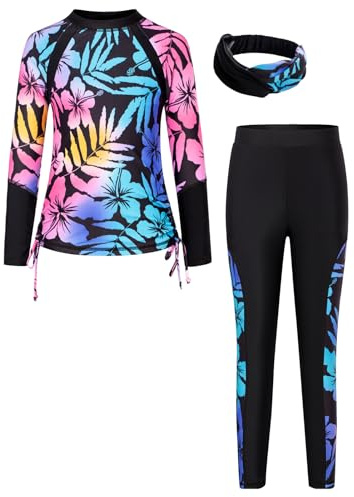 Girls Rash Guard Swimwear Kids Two Piece Sun Protection Swimsuit Set Color Gradient 14Y
