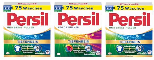 PERSIL Pulver-Set 3x 75 Waschladungen (225WL) 1x Color & 2x Universal, Color- & Vollwaschmittel-Set für reine Wäsche und hygienische Frische für die Maschine, effektiv ab 20 °C