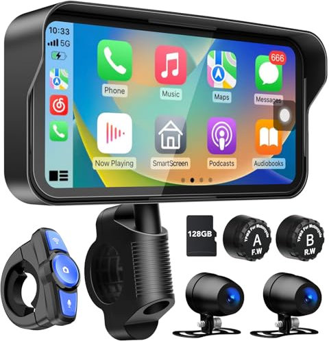 LBW 6.25 Carplay Screen for Motorcycle (Includes128G SD) Dual 2K Dash Cam