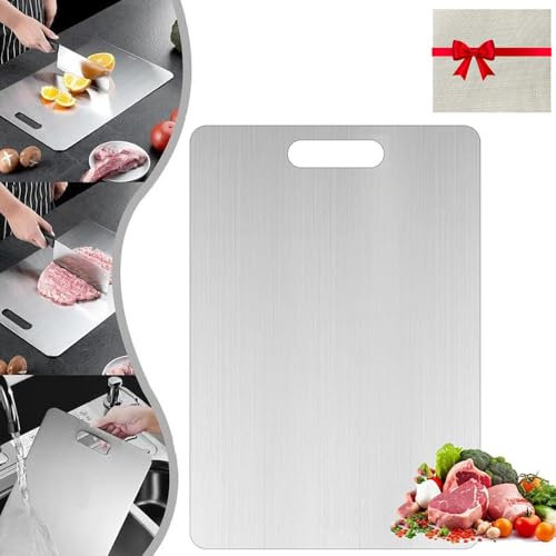 Tabla de Cortar Cocina Titanio Acero 316 Inoxidable por Ambos Lados, Titanium Cutting Board para Cortar Pan, Carne o Verduras, Sin BPA, Fáciles de Limpiar (34x23cm)