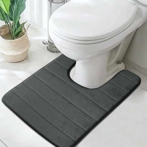 LUSCHEER Absorbent WC Toilet Rug Non-Slip U Shape Pedestal Mat Bath Mat, Extra Soft Memory Foam Bathroom Toilet Mat for Floor, Quick-drying Machine-Washable, 50 x 60 cm, Grey