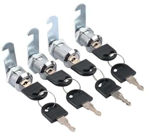 4 serrures à cylindre en métal pour armoires, serrures à came avec clé similaire, fermeture de tiroir avec 2 plaques de verrouillage différentes (20 mm)