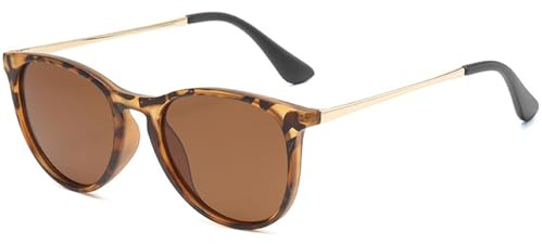CIKJUK Polarisées Lunette de Soleil Enfant - Protection UV400 Cadre Rond Métallique Miroir Lunettes Soleil Fille Garçon - Léopard/Marron