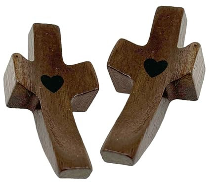 Gemelolandia Pack 2 Cruces de Madera Talladas a Mano, Cruz Religiosa de Mano y Bolsillo, Cruz portatil para el pulgar y acariciar, Símbolo del Amor y la Religión, 5x1,3 cm Ergonómico y Fácil de portar